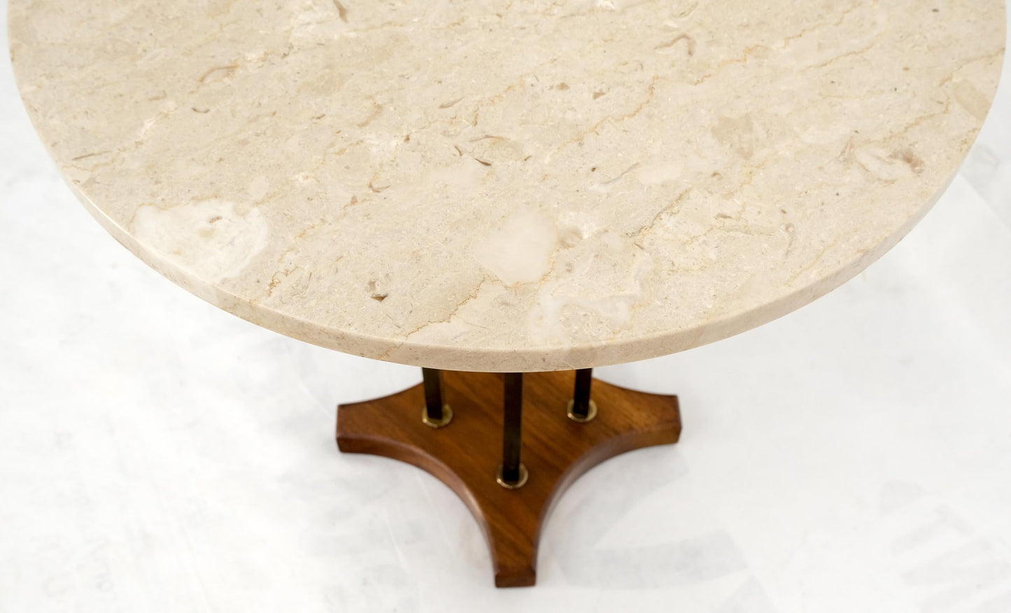EstablishedLines Round Marble Top Brass & Walnut Occasional End Side Table Lamp Stand