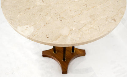 EstablishedLines Round Marble Top Brass & Walnut Occasional End Side Table Lamp Stand