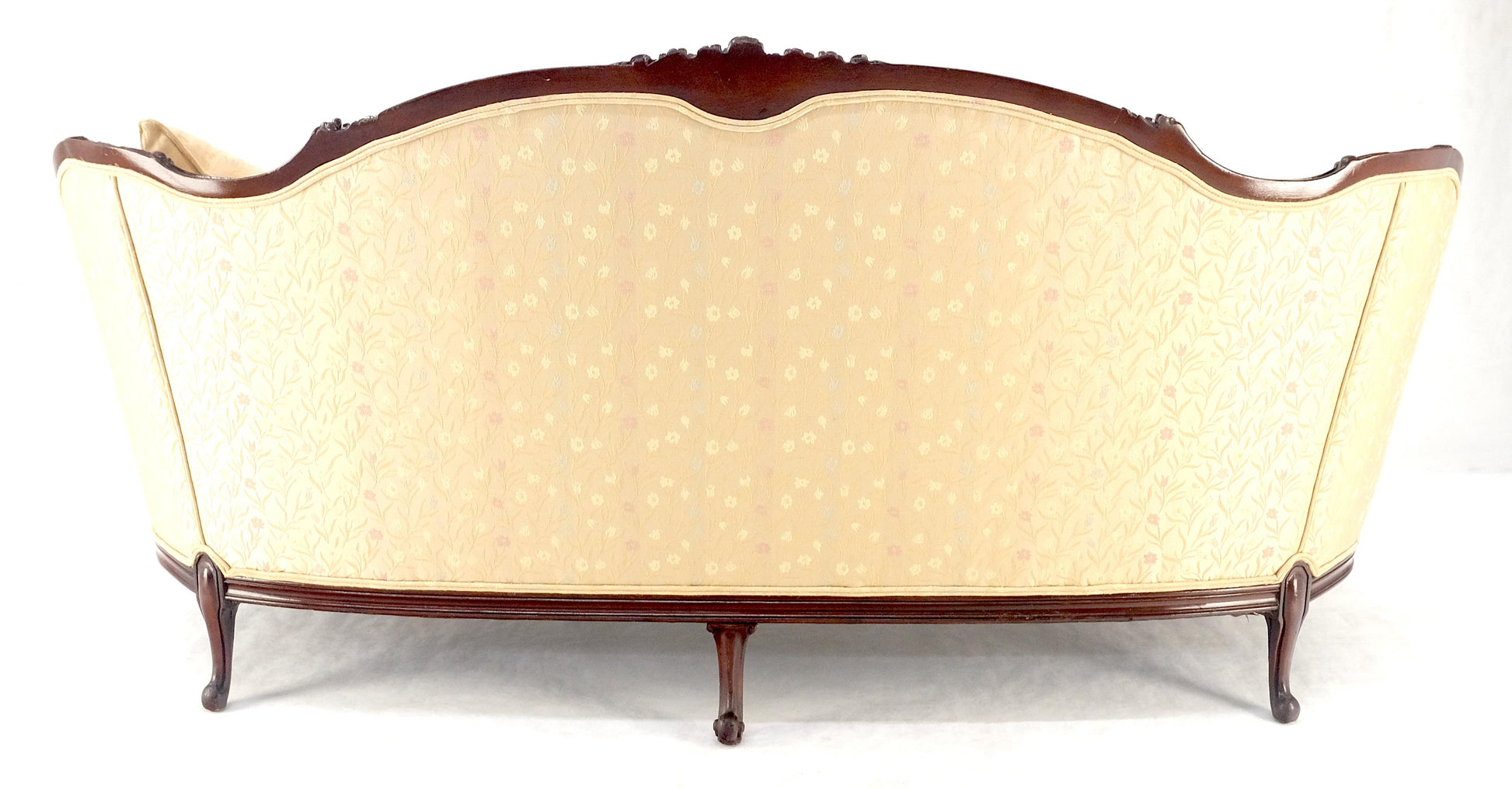 EstablishedLines Very Fine Carved Mahogany Frame Cream Upholstery Curved Back French Sofa MINT!