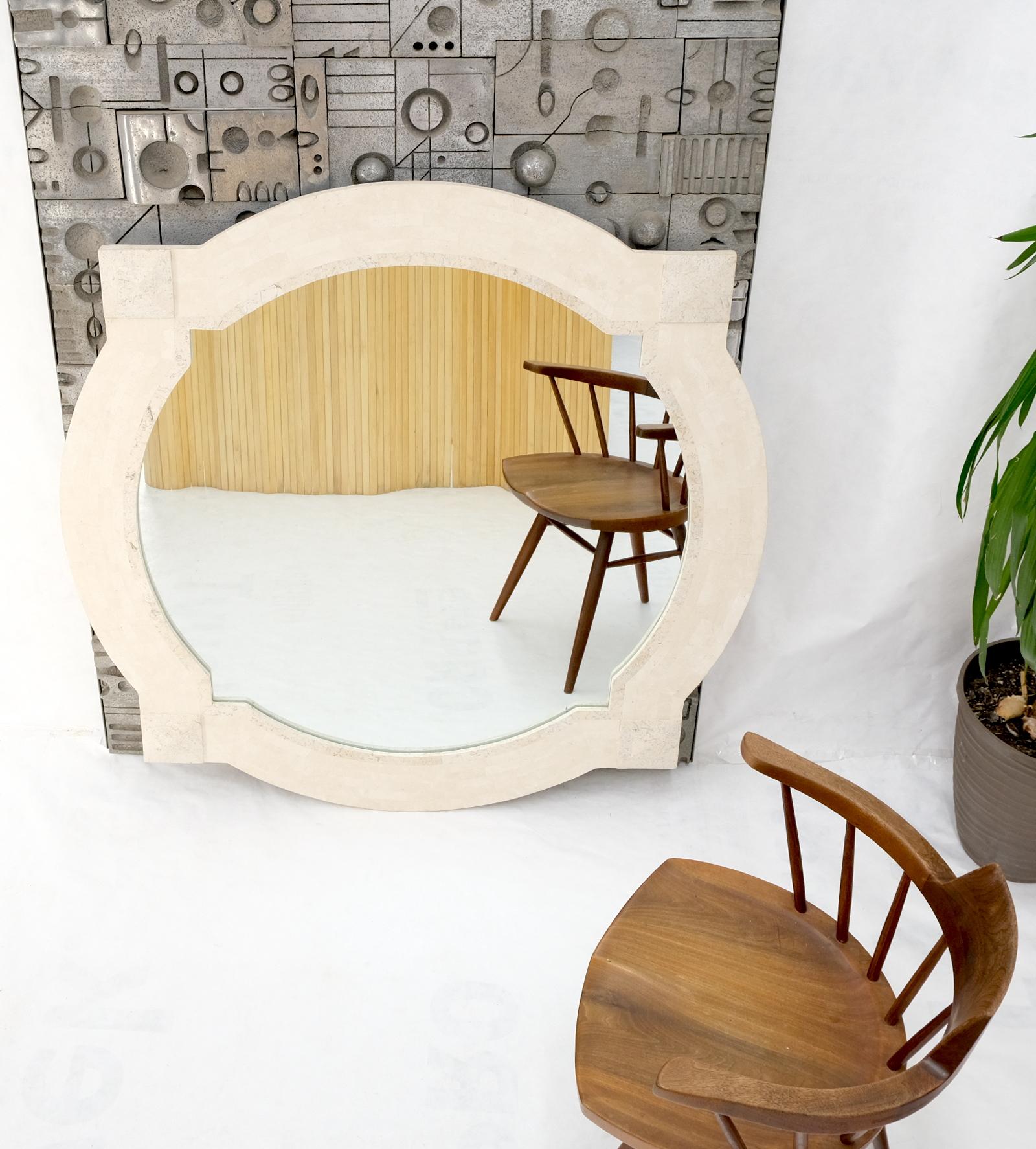 EstablishedLines Tessellated Stone Circle Over Square Frame Shape Large Wall Mirror