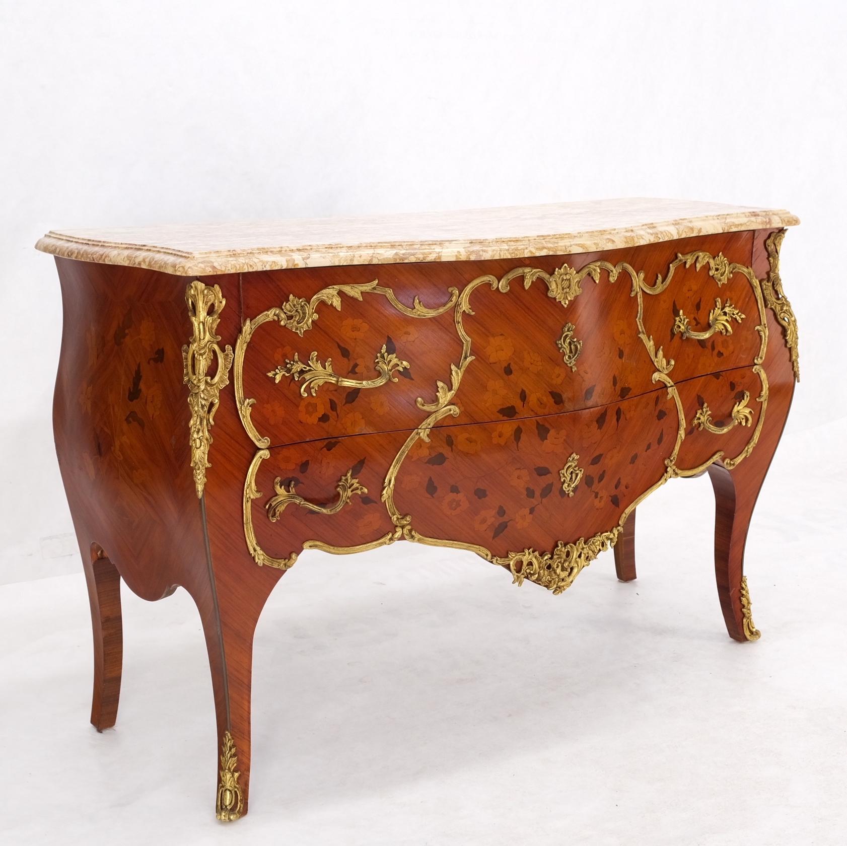 EstablishedLines French Inlay Brass Ormolu Bombay Dresser Console Cabinet Chest Marble Top