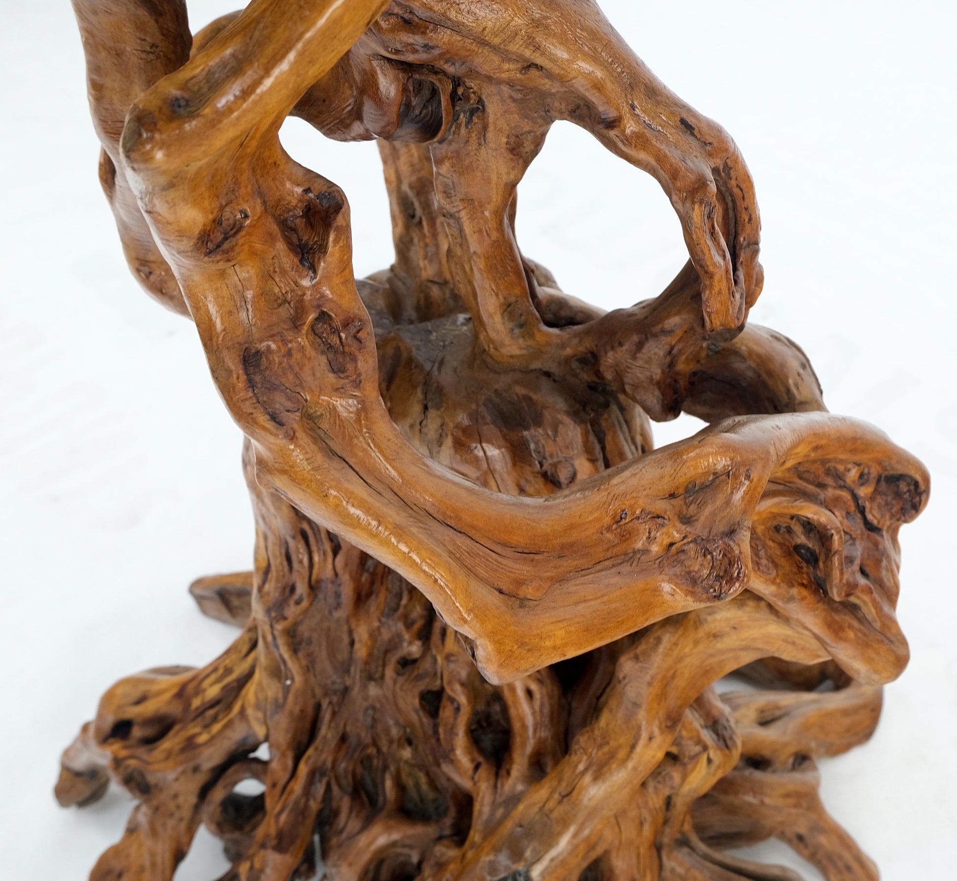 EstablishedLines Varnished Driftwood Root Natural Organic Wood Pedestal Side End Table Stand Nice