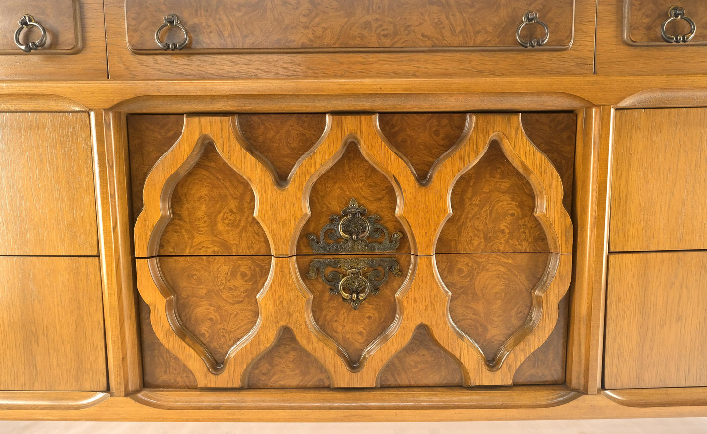 EstablishedLines Asian Inspired Light Walnut 9 Drawers Long Mid Century Dresser Credenza MINT!