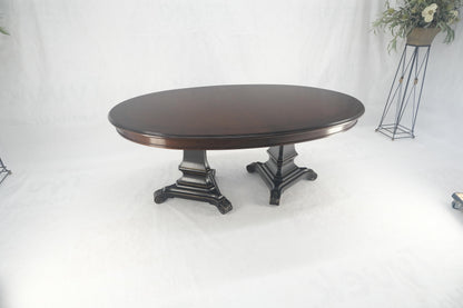 EstablishedLines Dark Flame Walnut Banded Double Tripod Pedestal Oval Dining Table 3 Leaves MINT!