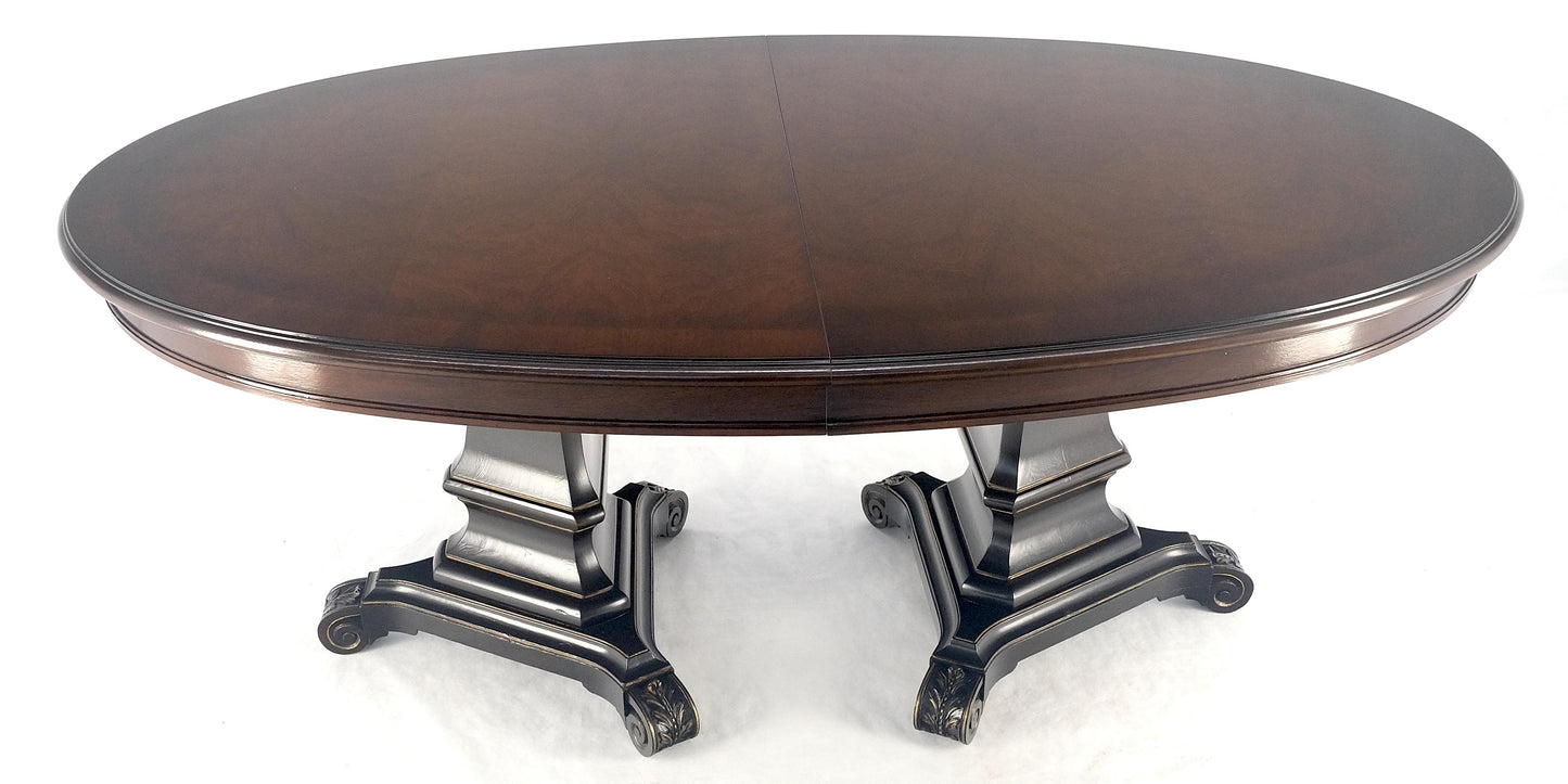 EstablishedLines Dark Flame Walnut Banded Double Tripod Pedestal Oval Dining Table 3 Leaves MINT!