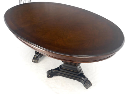 EstablishedLines Dark Flame Walnut Banded Double Tripod Pedestal Oval Dining Table 3 Leaves MINT!
