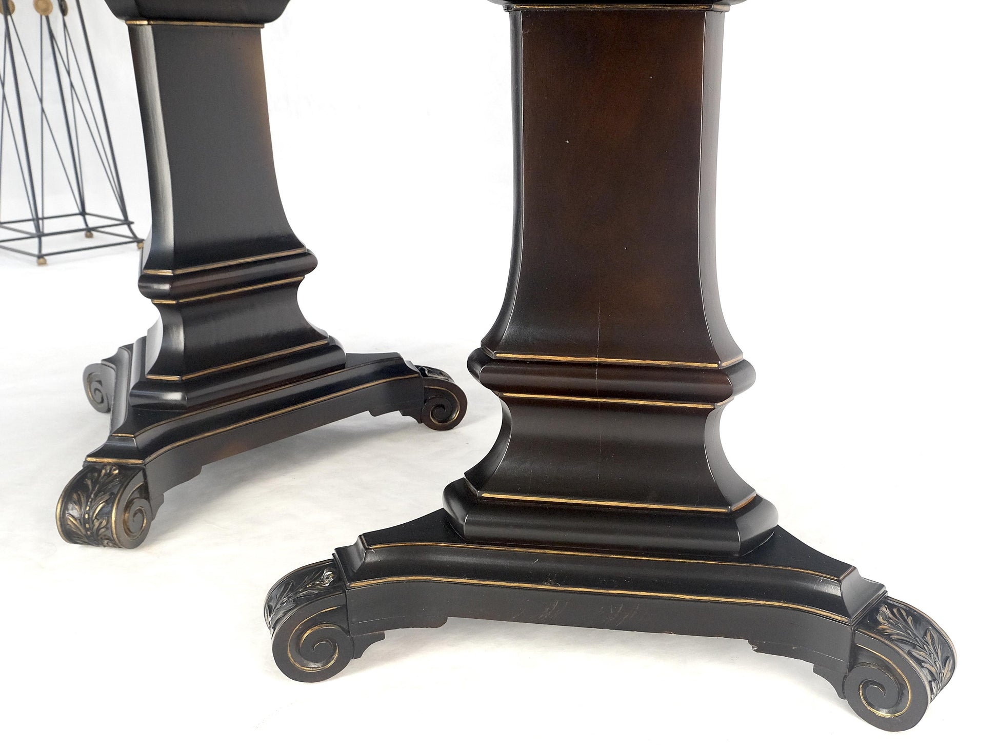 EstablishedLines Dark Flame Walnut Banded Double Tripod Pedestal Oval Dining Table 3 Leaves MINT!