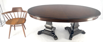 EstablishedLines Dark Flame Walnut Banded Double Tripod Pedestal Oval Dining Table 3 Leaves MINT!
