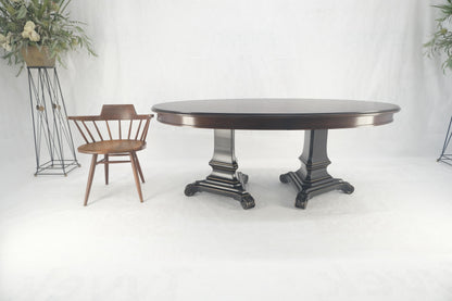 EstablishedLines Dark Flame Walnut Banded Double Tripod Pedestal Oval Dining Table 3 Leaves MINT!