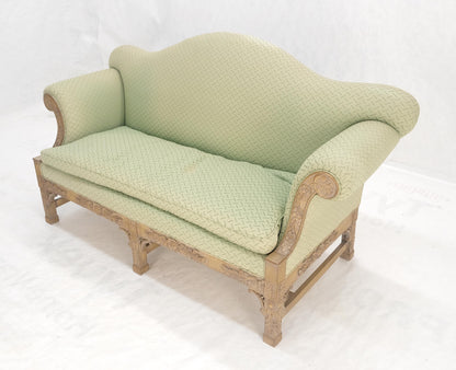EstablishedLines Very Fine Carved Bleached Mahogany Camel Back Compact Sofa Stretcher Base 1960s