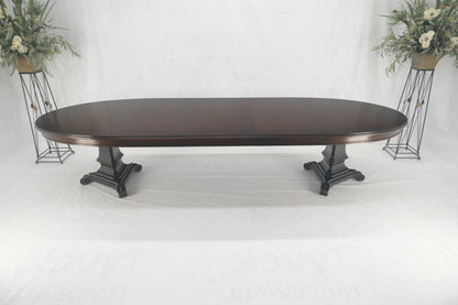 EstablishedLines Dark Flame Walnut Banded Double Tripod Pedestal Oval Dining Table 3 Leaves MINT!