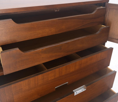 Cane Double Door Compartment 5 Drawer High Gentleman  Chest Dresser Walnut MINT!