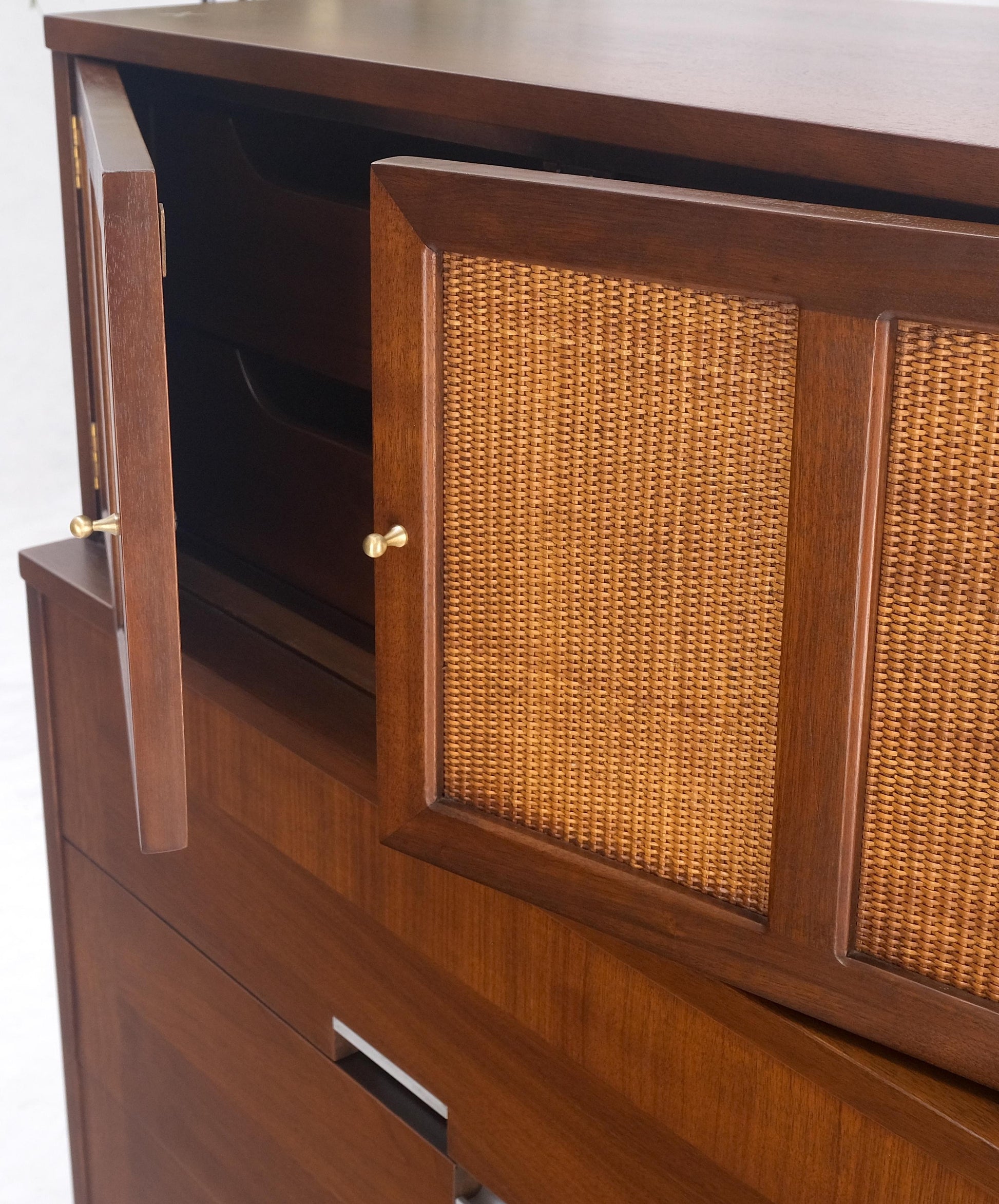 EstablishedLines Cane Double Door Compartment 5 Drawer High Gentleman  Chest Dresser Walnut MINT!