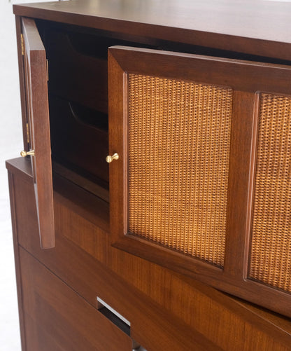 EstablishedLines Cane Double Door Compartment 5 Drawer High Gentleman  Chest Dresser Walnut MINT!