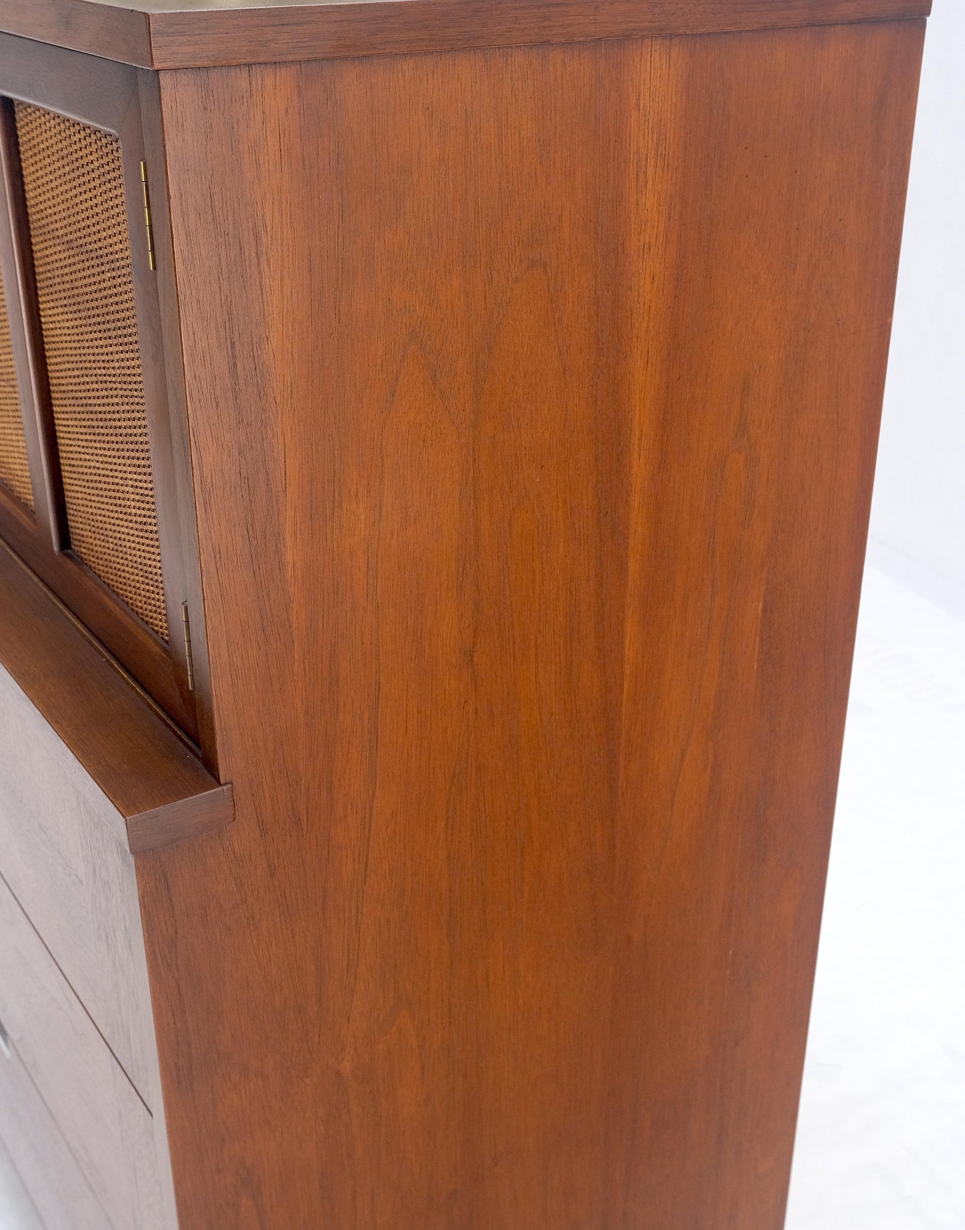 EstablishedLines Cane Double Door Compartment 5 Drawer High Gentleman  Chest Dresser Walnut MINT!