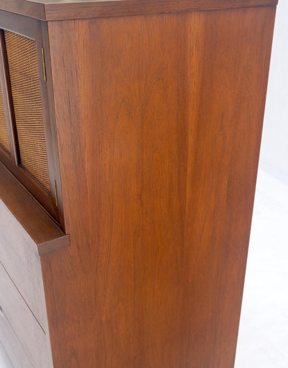 EstablishedLines Cane Double Door Compartment 5 Drawer High Gentleman  Chest Dresser Walnut MINT!