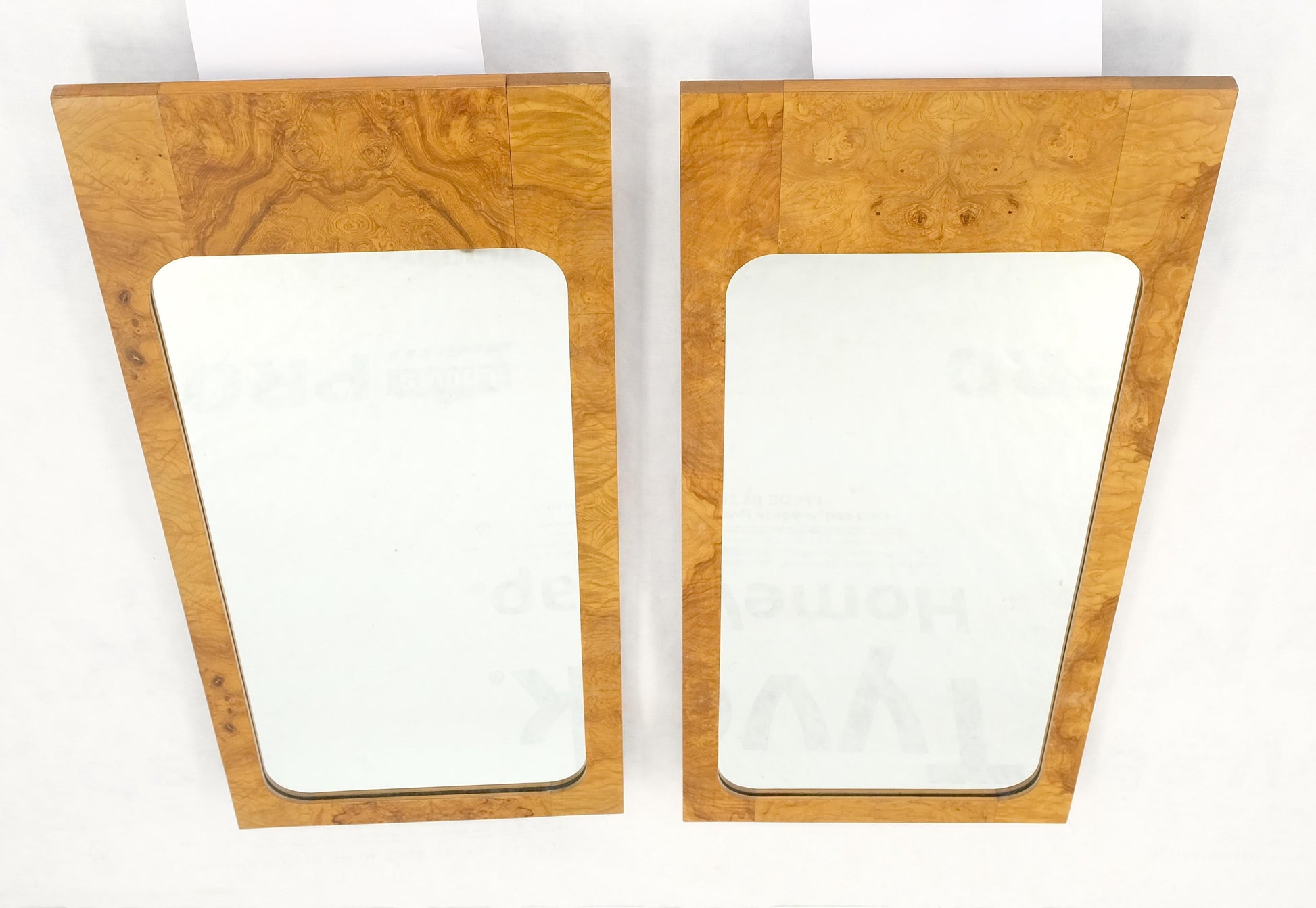 EstablishedLines Pair Burl Walnut Mid Century Modern Milo Baughman Rectangle Wall Mirrors MINT!
