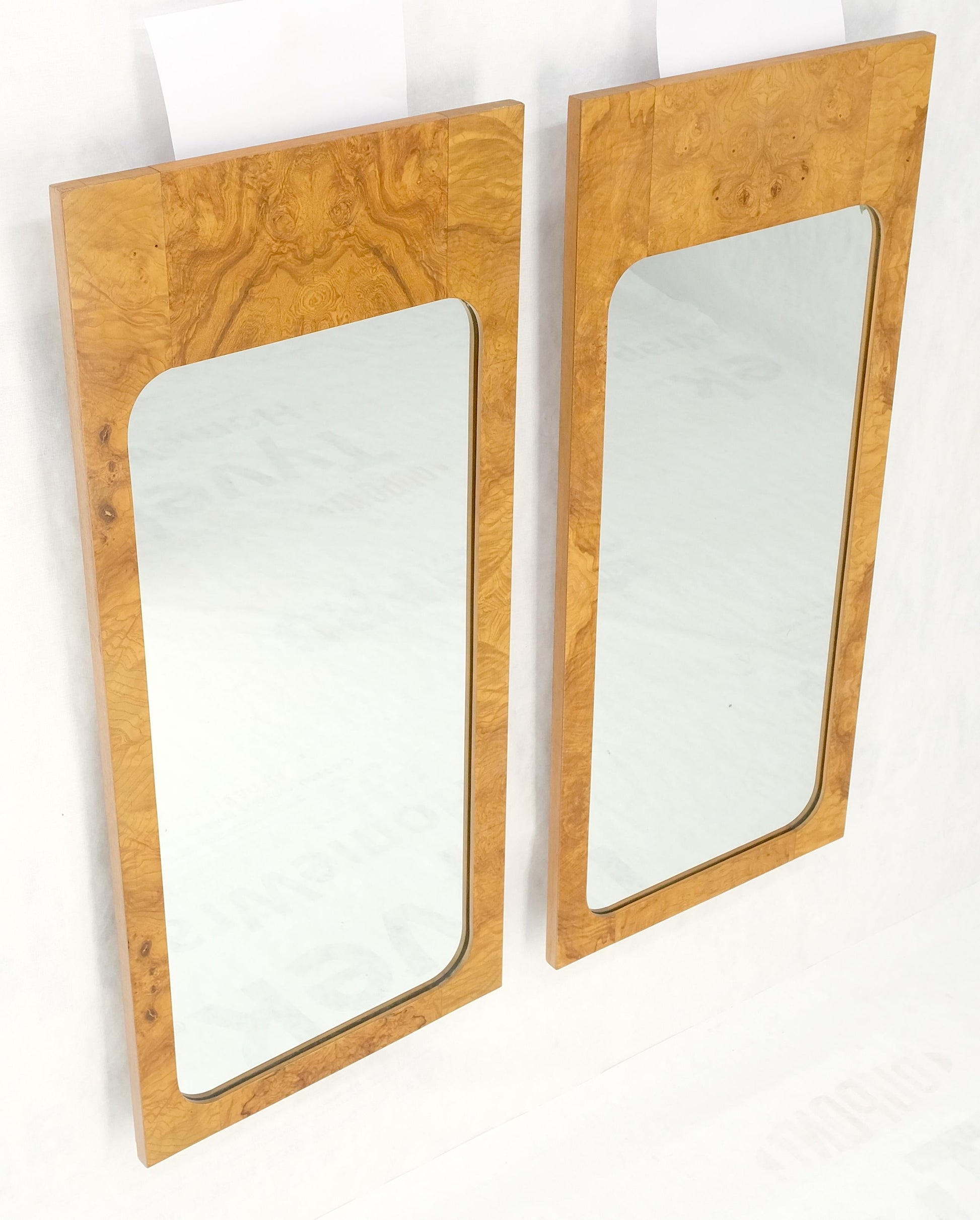 EstablishedLines Pair Burl Walnut Mid Century Modern Milo Baughman Rectangle Wall Mirrors MINT!
