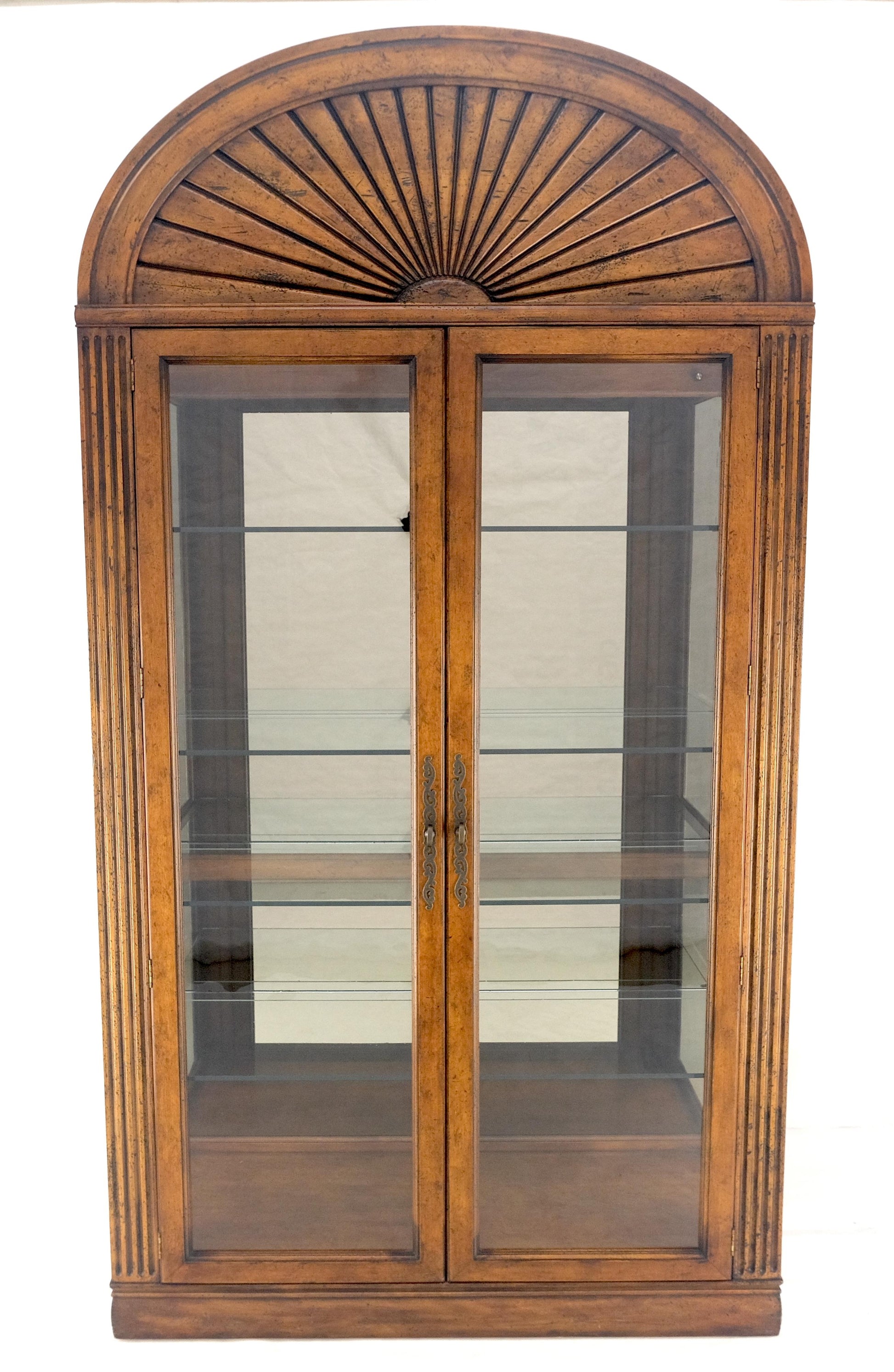 EstablishedLines Henredon Sunrise Dome Shape 2 Glass Door Lighted Shelves Curio Display Cabinet
