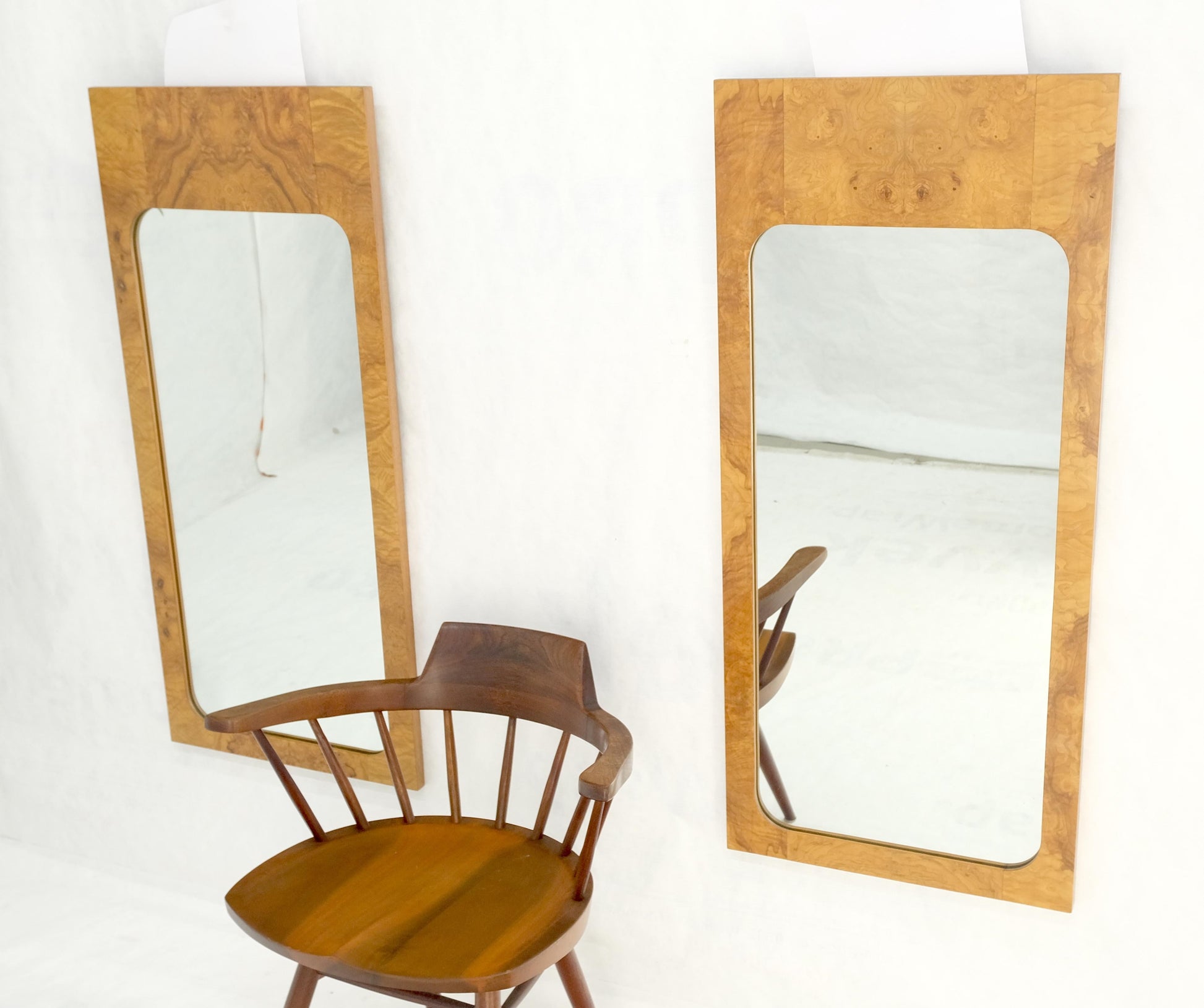 EstablishedLines Pair Burl Walnut Mid Century Modern Milo Baughman Rectangle Wall Mirrors MINT!