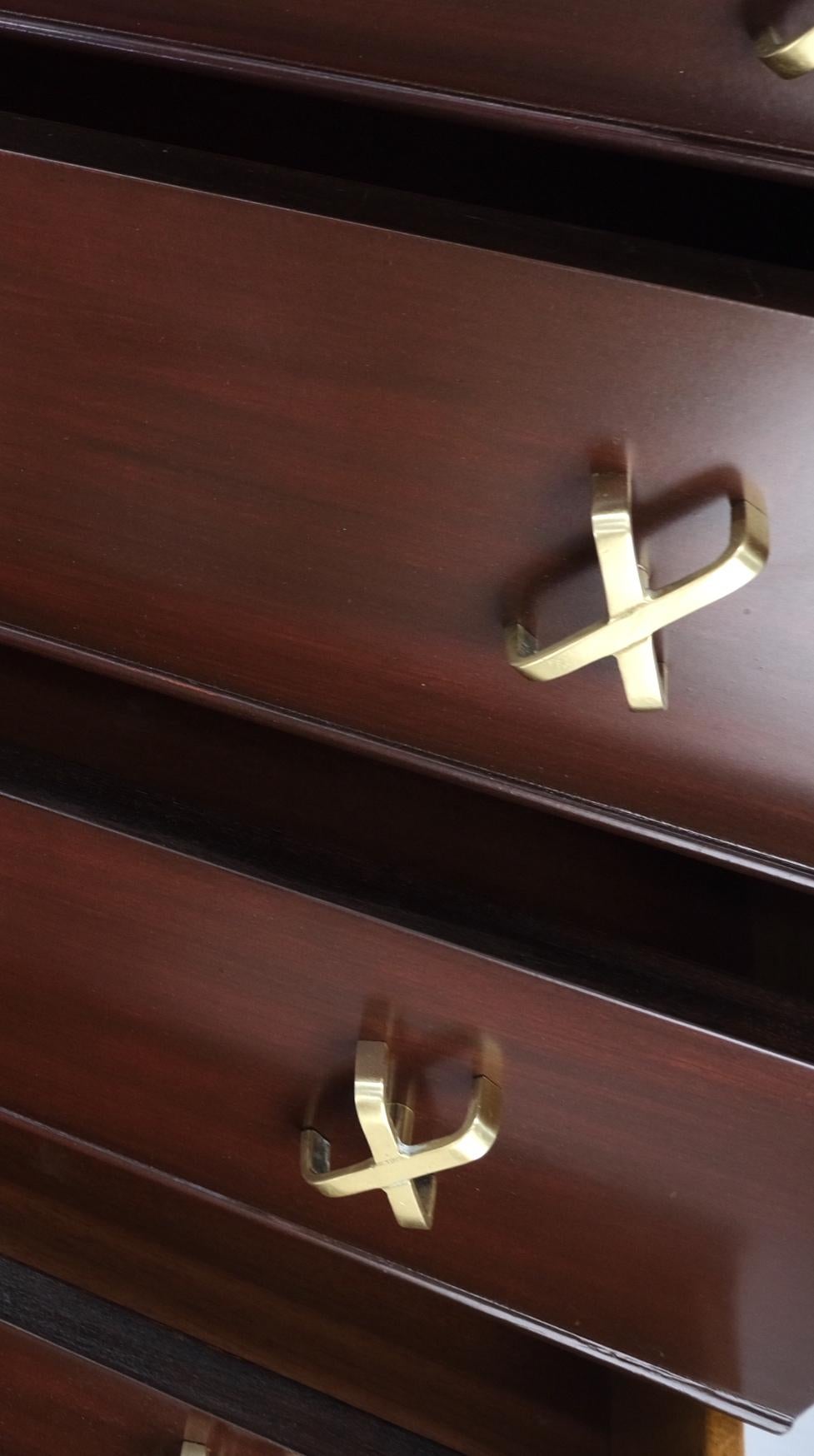 EstablishedLines Paul Frankl for Johnson Brass X Pulls High Chest of Drawers Dresser Cabinet