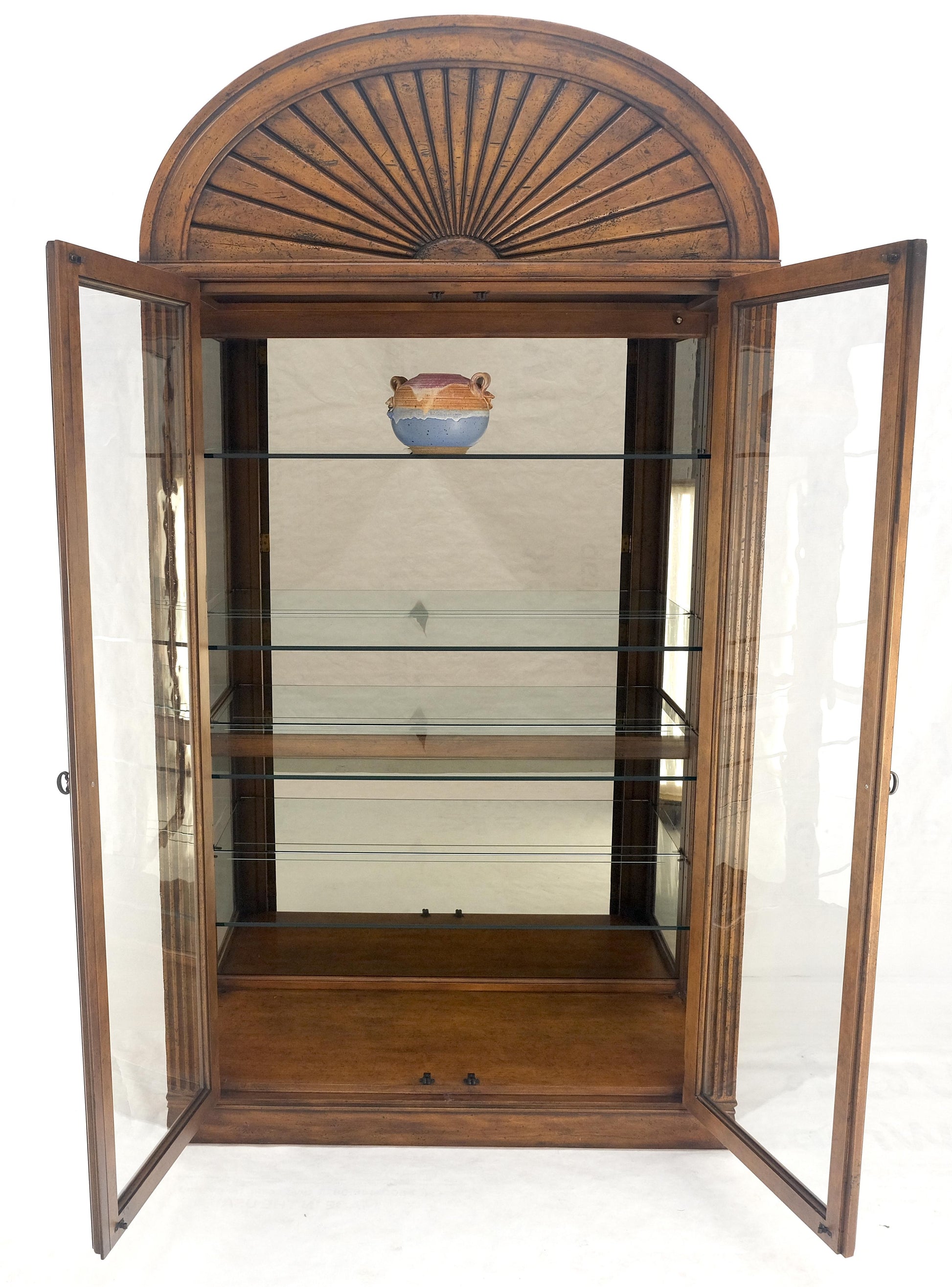 EstablishedLines Henredon Sunrise Dome Shape 2 Glass Door Lighted Shelves Curio Display Cabinet