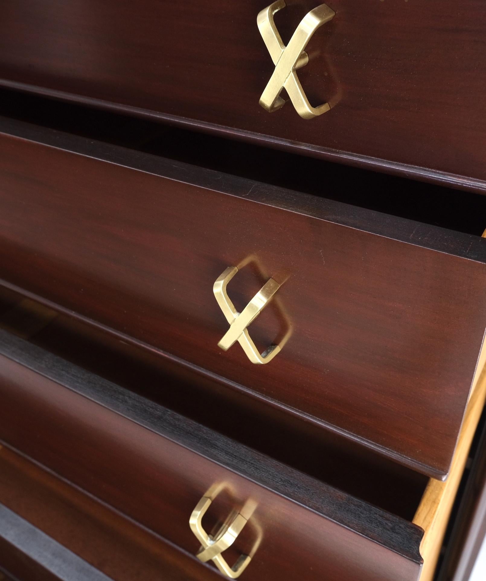 EstablishedLines Paul Frankl for Johnson Brass X Pulls High Chest of Drawers Dresser Cabinet