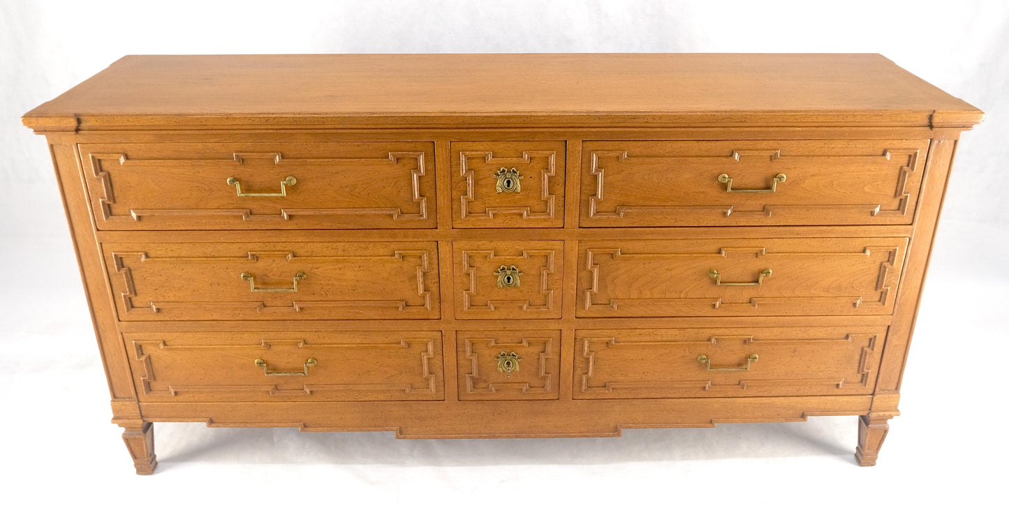 Very Fine 9 Drawers Brass Pulls Carved Walnut 72" Long Dresser Credenza MINT!