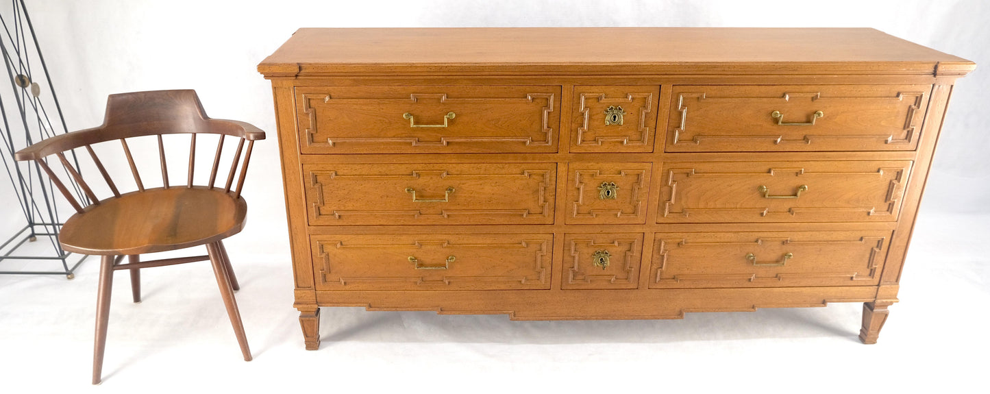 Very Fine 9 Drawers Brass Pulls Carved Walnut 72" Long Dresser Credenza MINT!