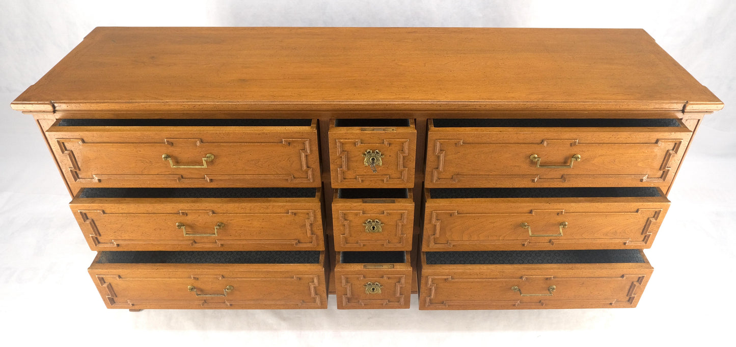 Very Fine 9 Drawers Brass Pulls Carved Walnut 72" Long Dresser Credenza MINT!