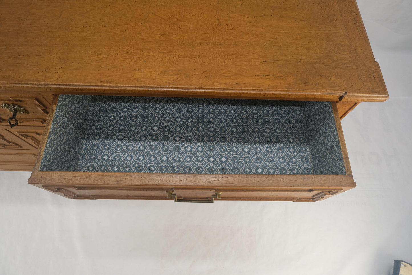 Very Fine 9 Drawers Brass Pulls Carved Walnut 72" Long Dresser Credenza MINT!