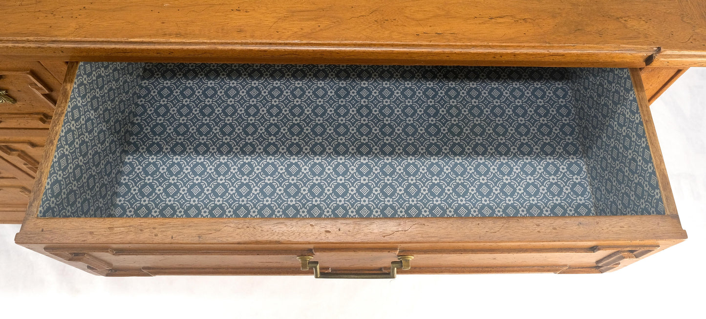 Very Fine 9 Drawers Brass Pulls Carved Walnut 72" Long Dresser Credenza MINT!