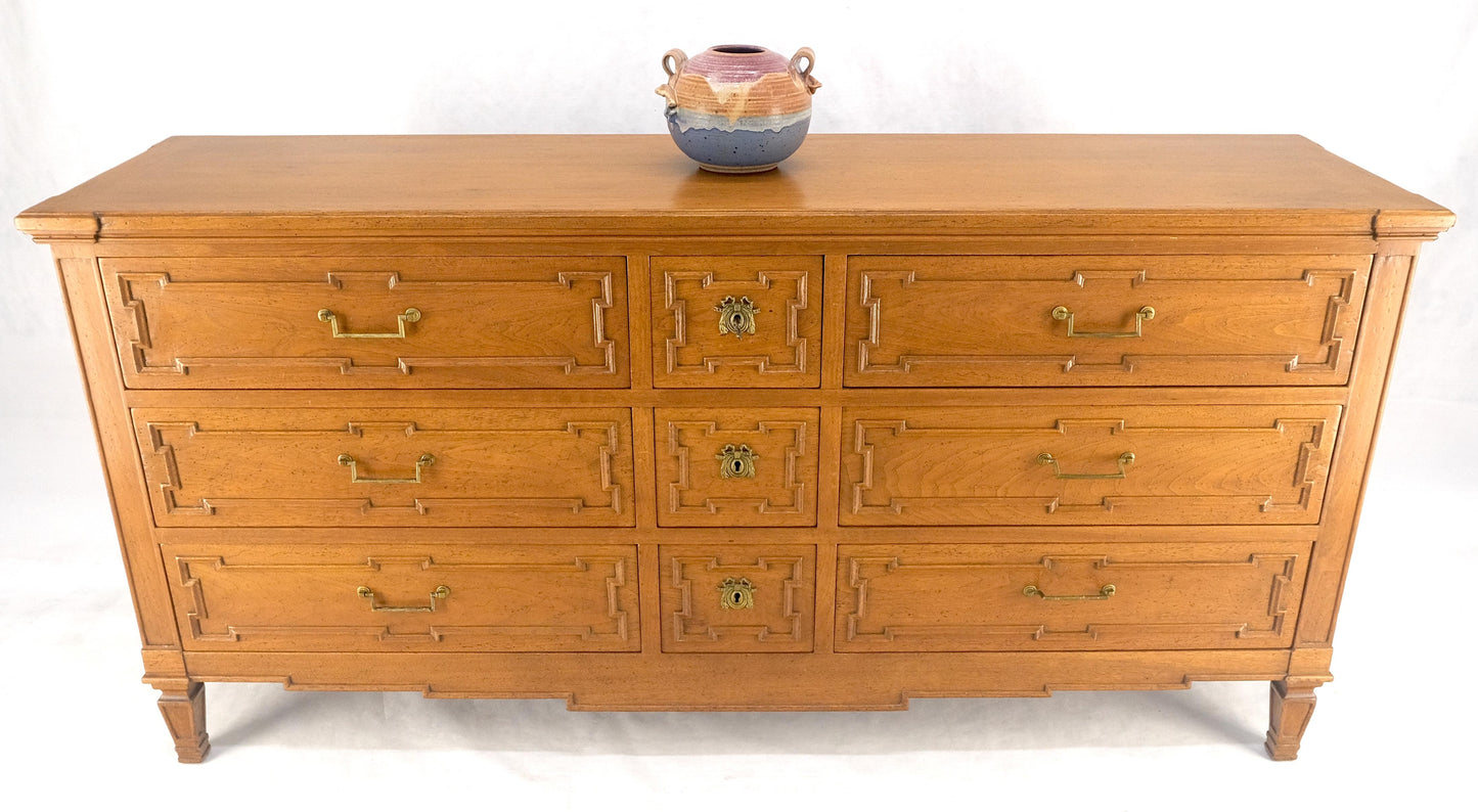 Very Fine 9 Drawers Brass Pulls Carved Walnut 72" Long Dresser Credenza MINT!