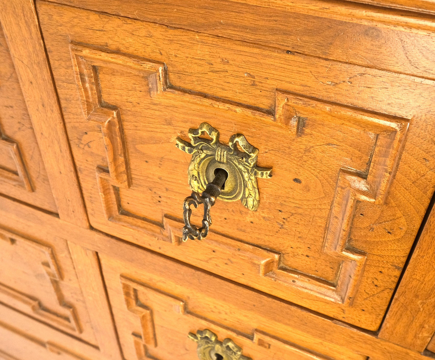 Very Fine 9 Drawers Brass Pulls Carved Walnut 72" Long Dresser Credenza MINT!