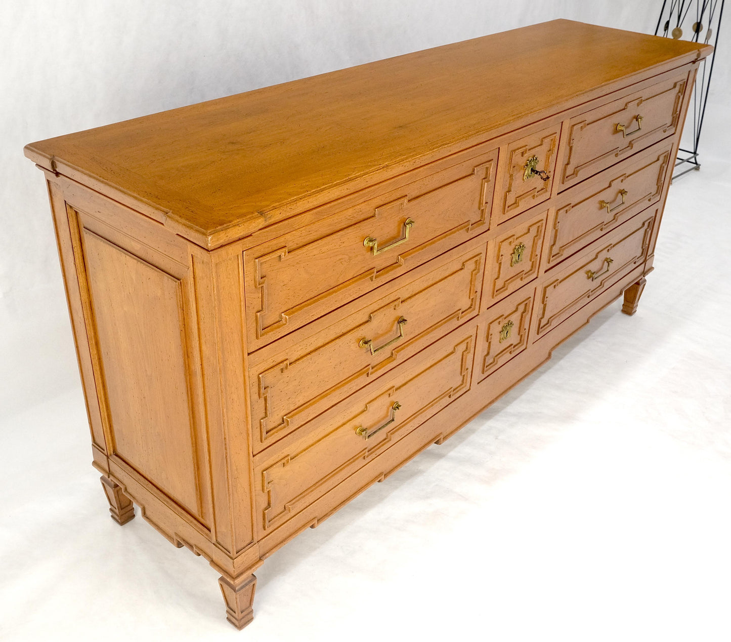 Very Fine 9 Drawers Brass Pulls Carved Walnut 72" Long Dresser Credenza MINT!