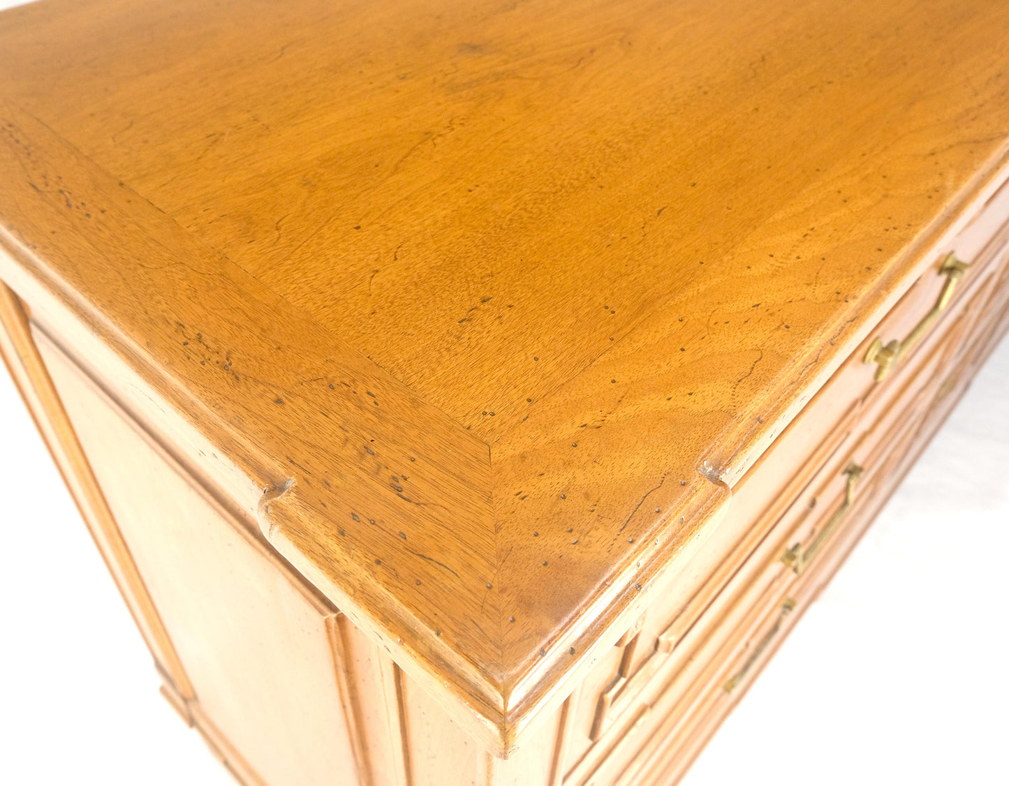 Very Fine 9 Drawers Brass Pulls Carved Walnut 72" Long Dresser Credenza MINT!