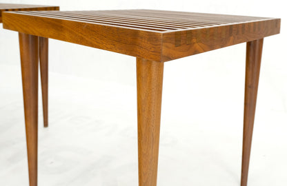 EstablishedLines Pair Square  Mel Smilow Slatted Solid Walnut  Modern Benches Side Tables MINT!