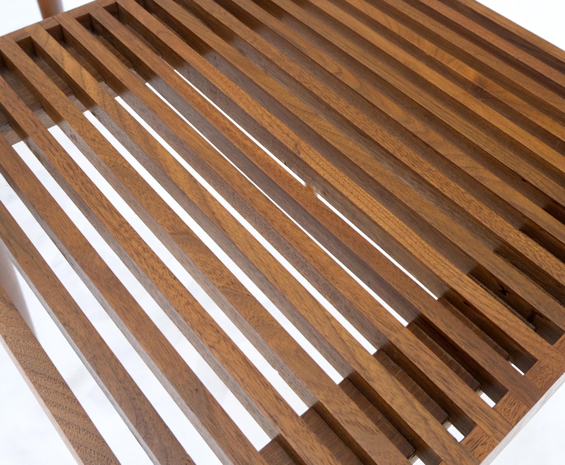 EstablishedLines Pair Square  Mel Smilow Slatted Solid Walnut  Modern Benches Side Tables MINT!