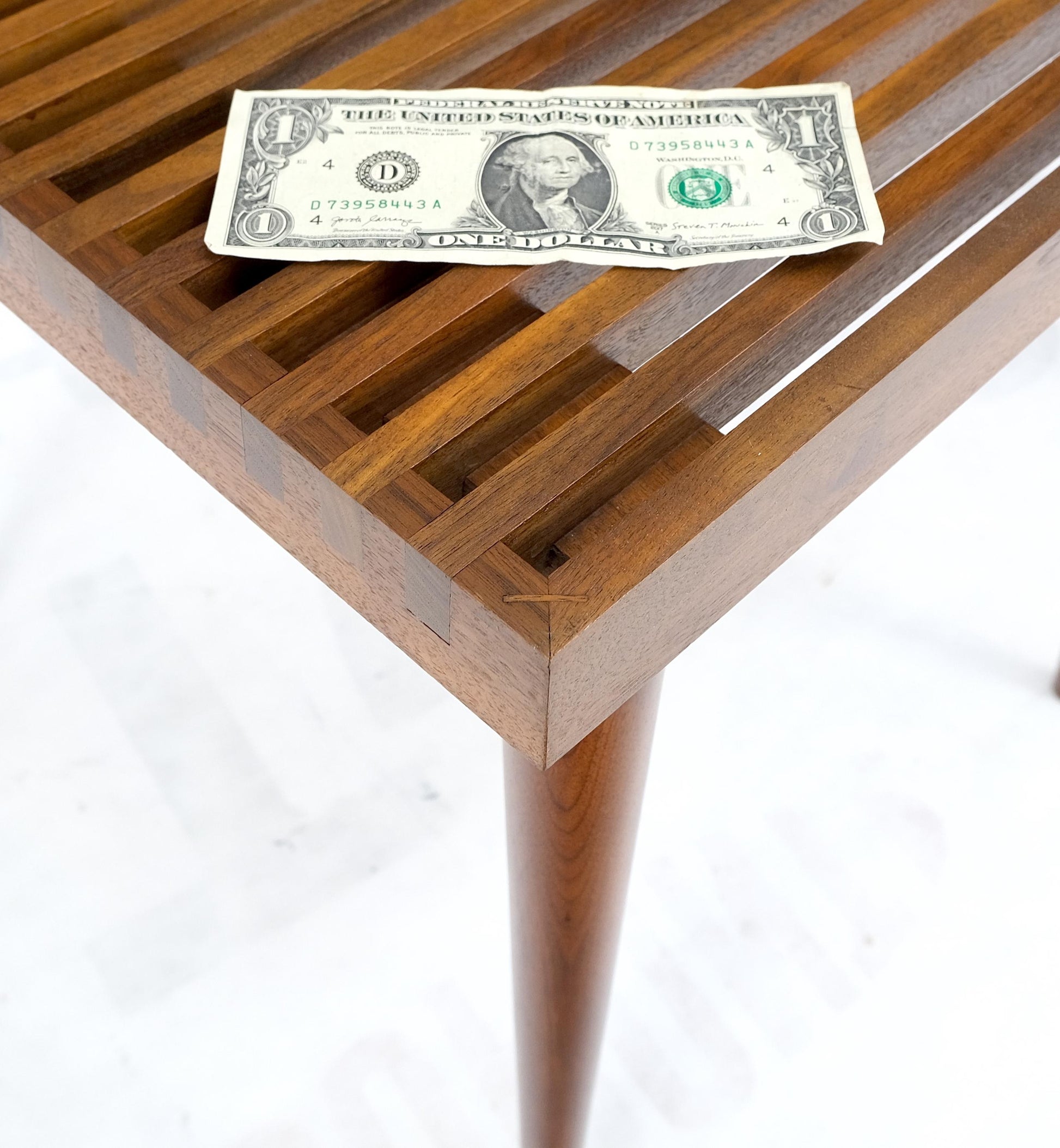 EstablishedLines Pair Square  Mel Smilow Slatted Solid Walnut  Modern Benches Side Tables MINT!