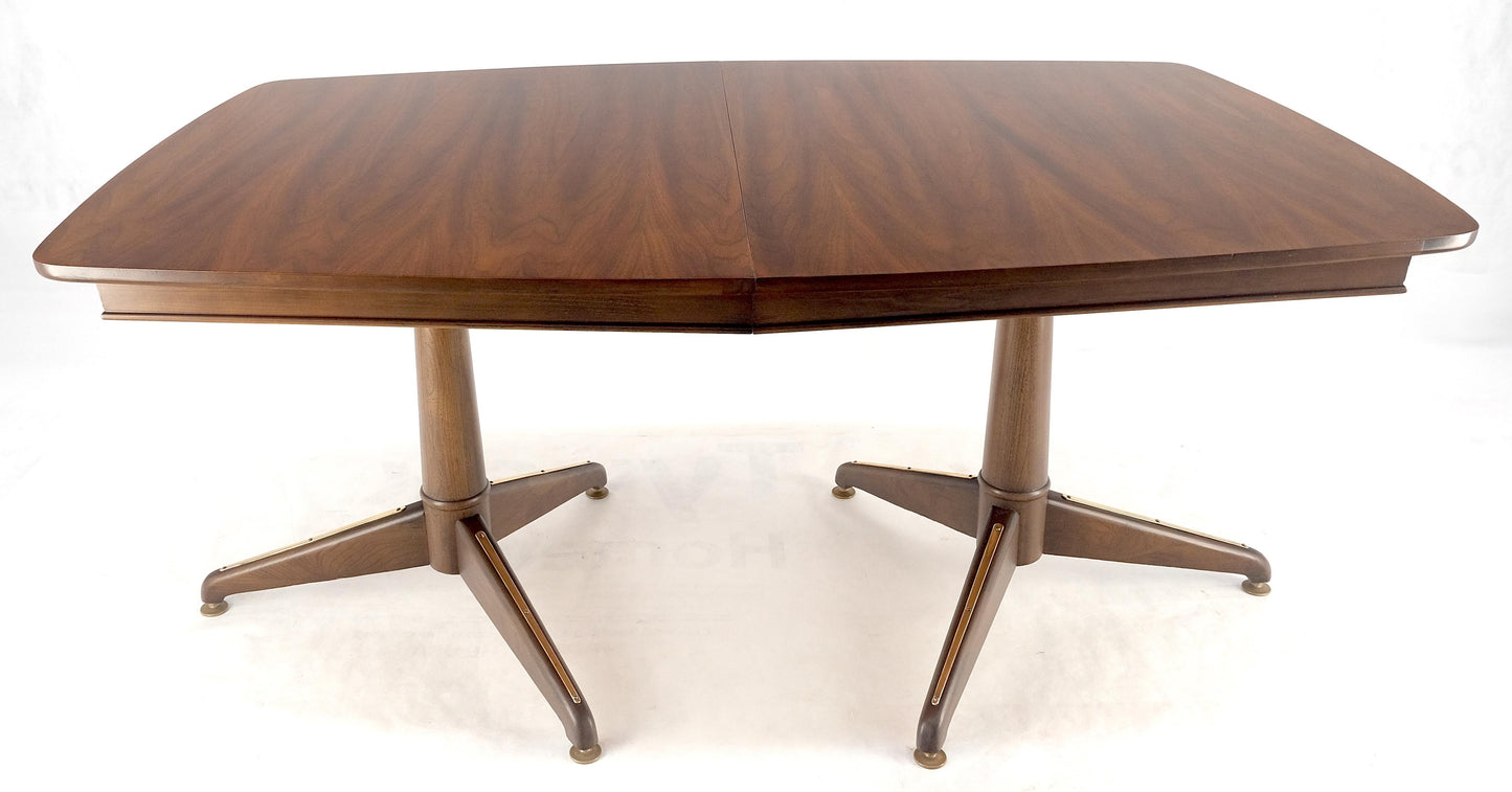 Walnut Boat Shape Double Tripod Bases One Extension Leaf Board Dining Table MINT