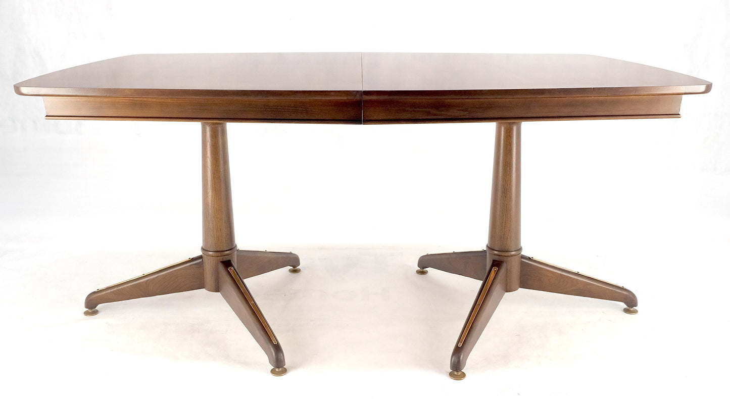 Walnut Boat Shape Double Tripod Bases One Extension Leaf Board Dining Table MINT