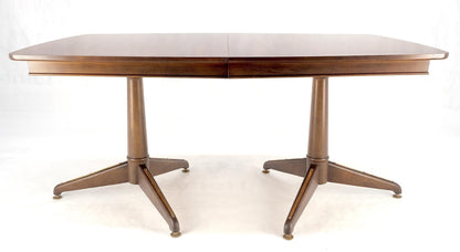 Walnut Boat Shape Double Tripod Bases One Extension Leaf Board Dining Table MINT