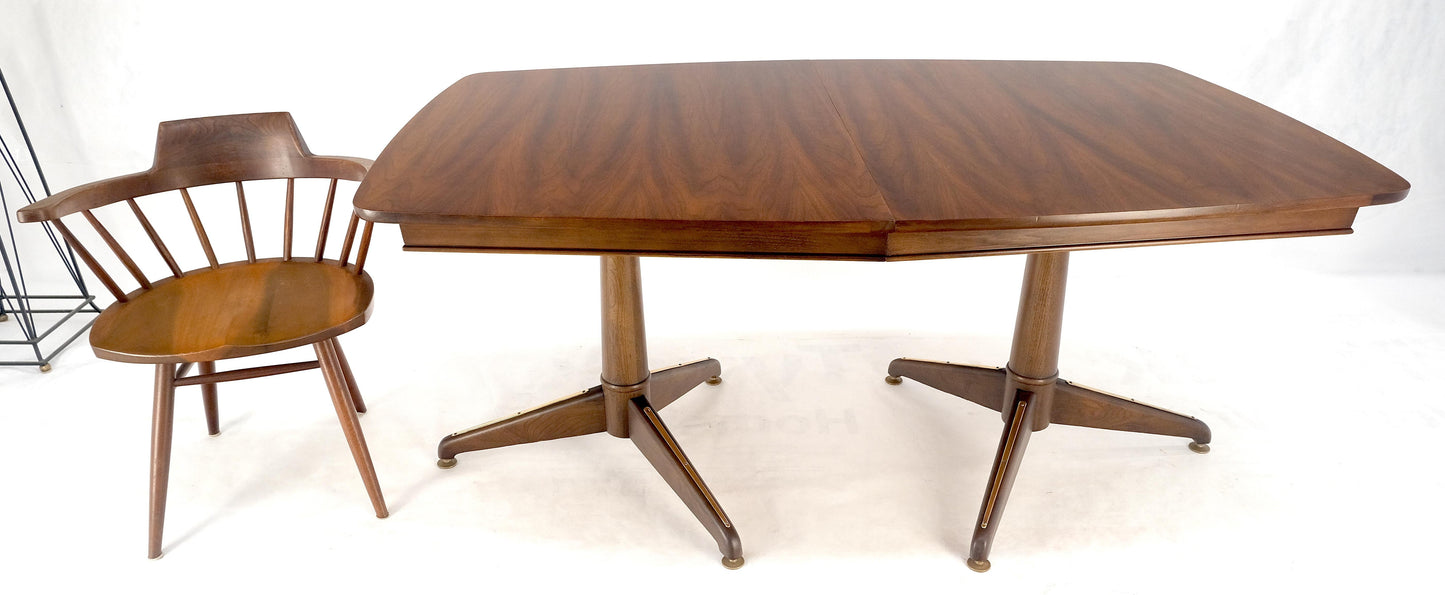 Walnut Boat Shape Double Tripod Bases One Extension Leaf Board Dining Table MINT