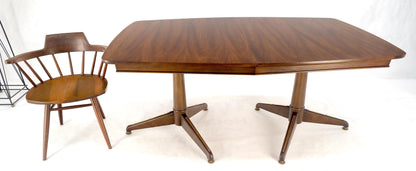 Walnut Boat Shape Double Tripod Bases One Extension Leaf Board Dining Table MINT