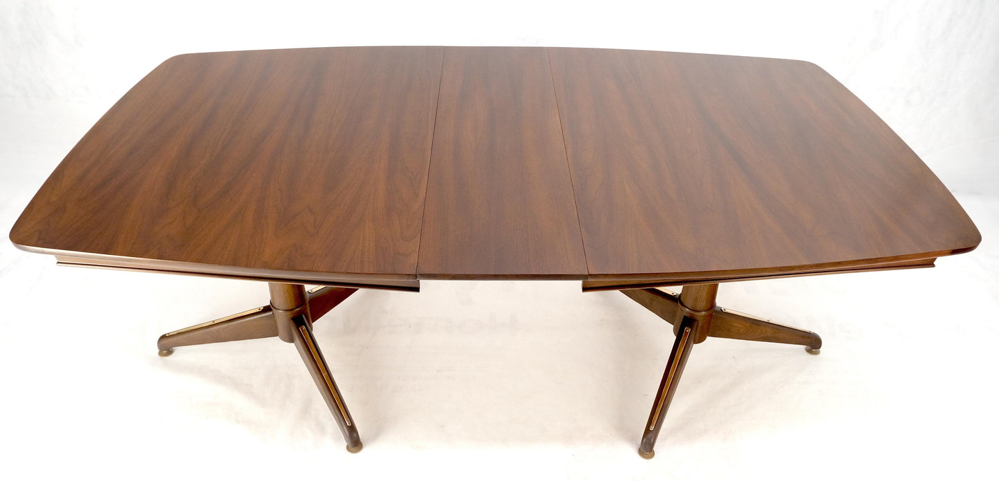 Walnut Boat Shape Double Tripod Bases One Extension Leaf Board Dining Table MINT
