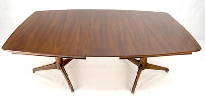 Walnut Boat Shape Double Tripod Bases One Extension Leaf Board Dining Table MINT
