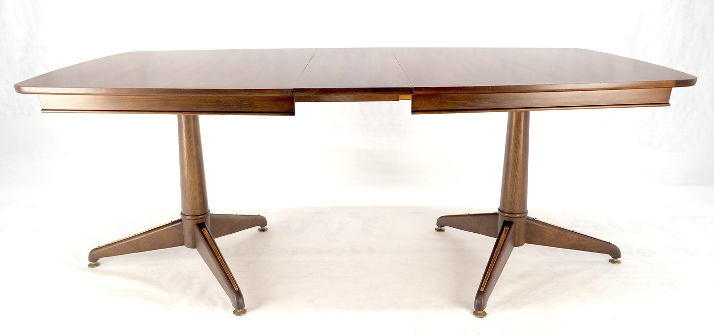 Walnut Boat Shape Double Tripod Bases One Extension Leaf Board Dining Table MINT