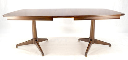 Walnut Boat Shape Double Tripod Bases One Extension Leaf Board Dining Table MINT