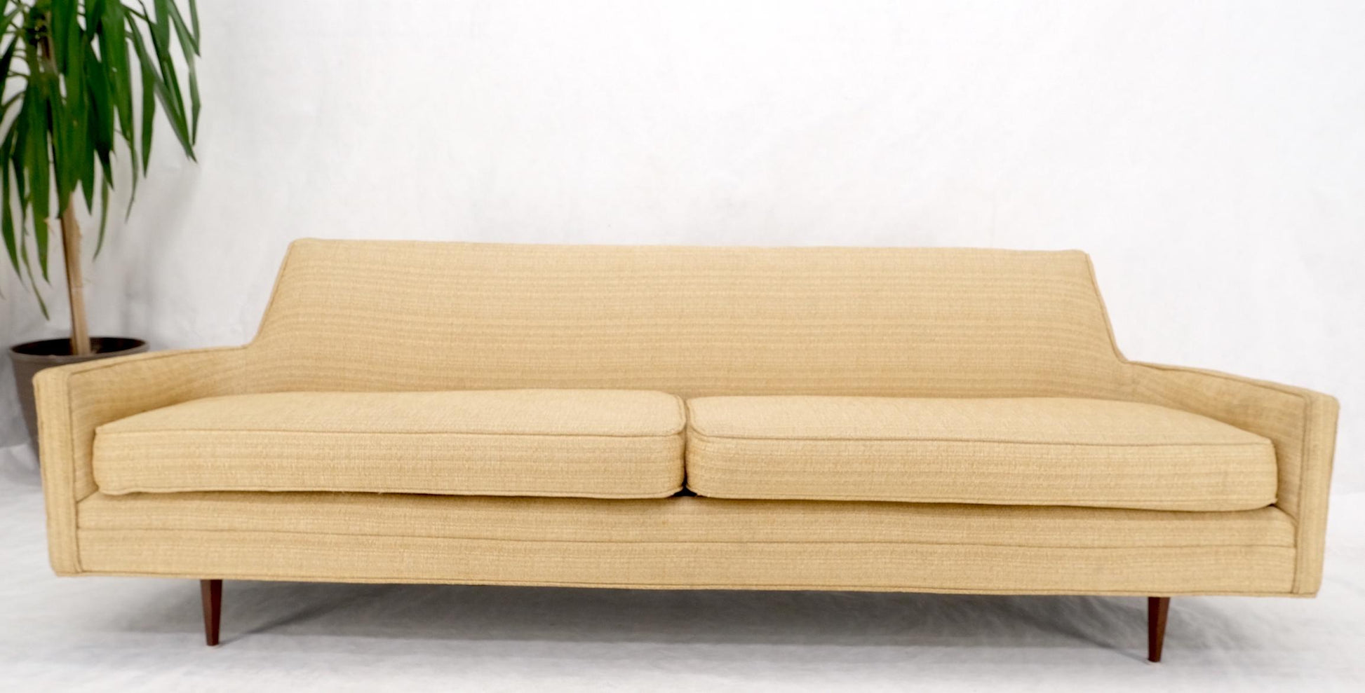 EstablishedLines Mid-Century Modern Gondola Style Sofa Pearsall Attributed Oatmeal Upholstery