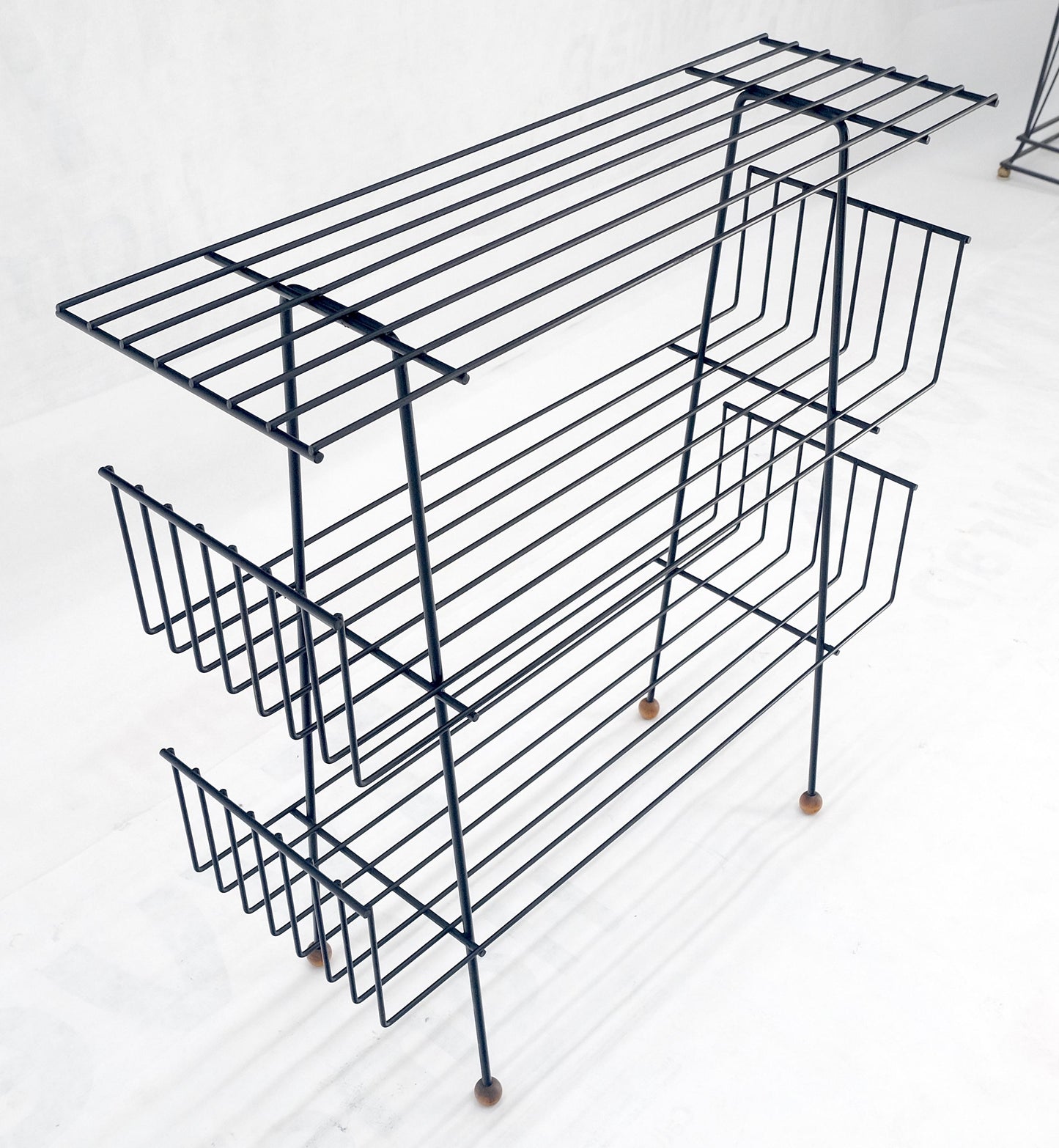 EstablishedLines Tony Paul Style Vintage c1970s Bent Wire Magazine Rack Shelf Wood Ball Feet MINT
